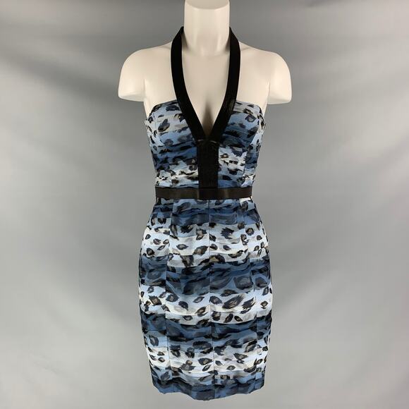 Spring 2011 Size 6 Blue Black Silk Camouflage Leather Knee-Length Dress - Picture 1 of 8